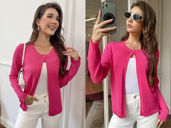 OmicGot Women's 3/4 Sleeve Cropped Cardigan Sweater Bolero