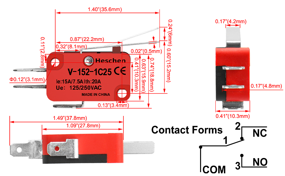 Amazon.com: Heschen Micro Switch, V-152-1C25, SPDT, Short