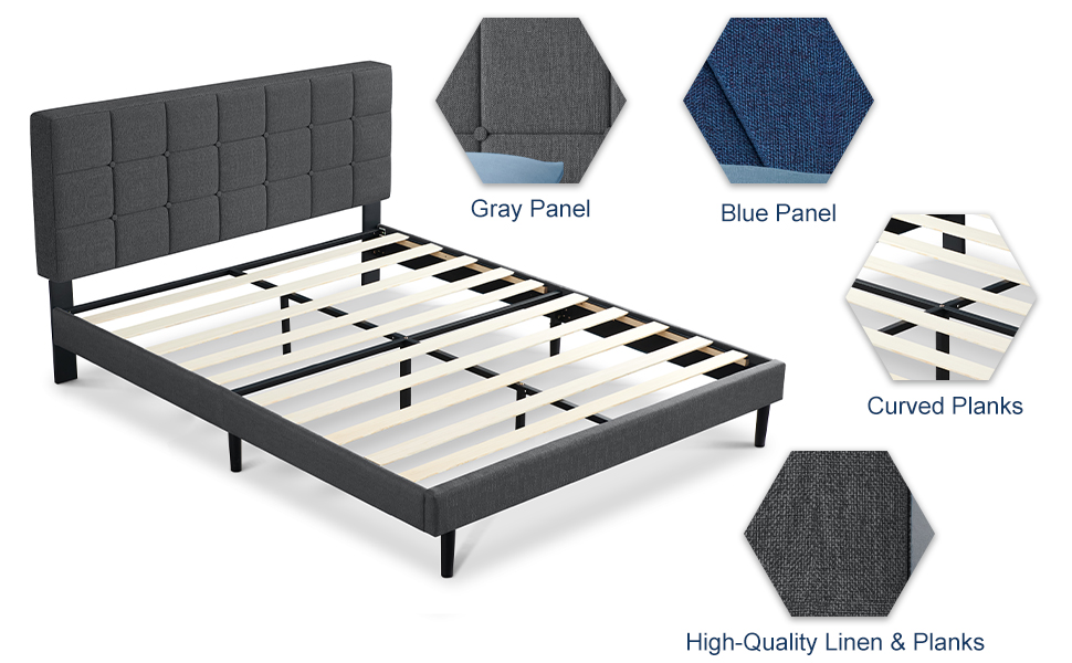 Molblly Queen Size Upholstered Platform Bed Frame, No Box Spring Needed