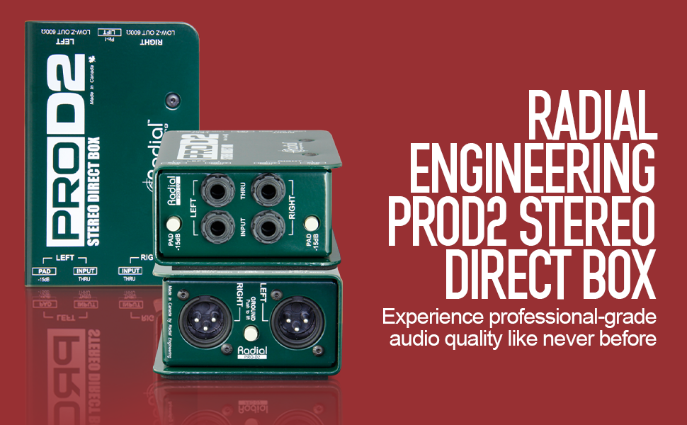 Radial DI Box PROD2 Passive Stereo DI Box Bundle with 10ft