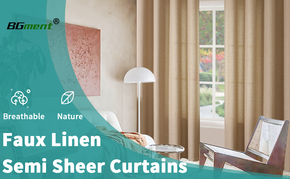BGment Natural Faux Linen Curtains for Bedroom, Rod Pocket