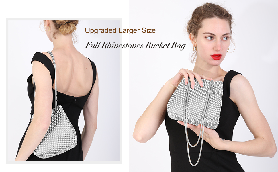 Women's Evening Bag- Medium Size Full Rhinestones Bucket Bag