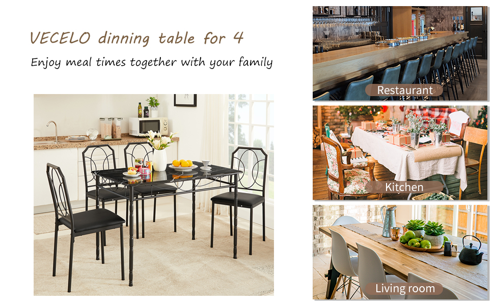 VECELO 5 Pieces Sets,43.3" Table&Chairs for 4,Industrial