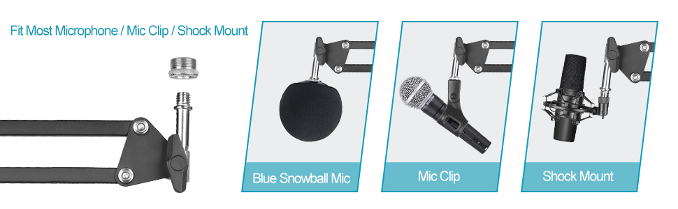 3/8” to 5/8” adapter screw fits most microphone / mic clip / shock mount