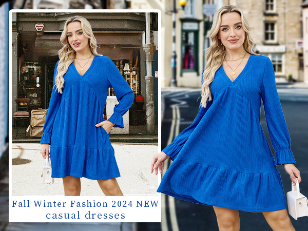 NWFZCCP Womens Fall Dress, Long Sleeve Mini Tunic Boho