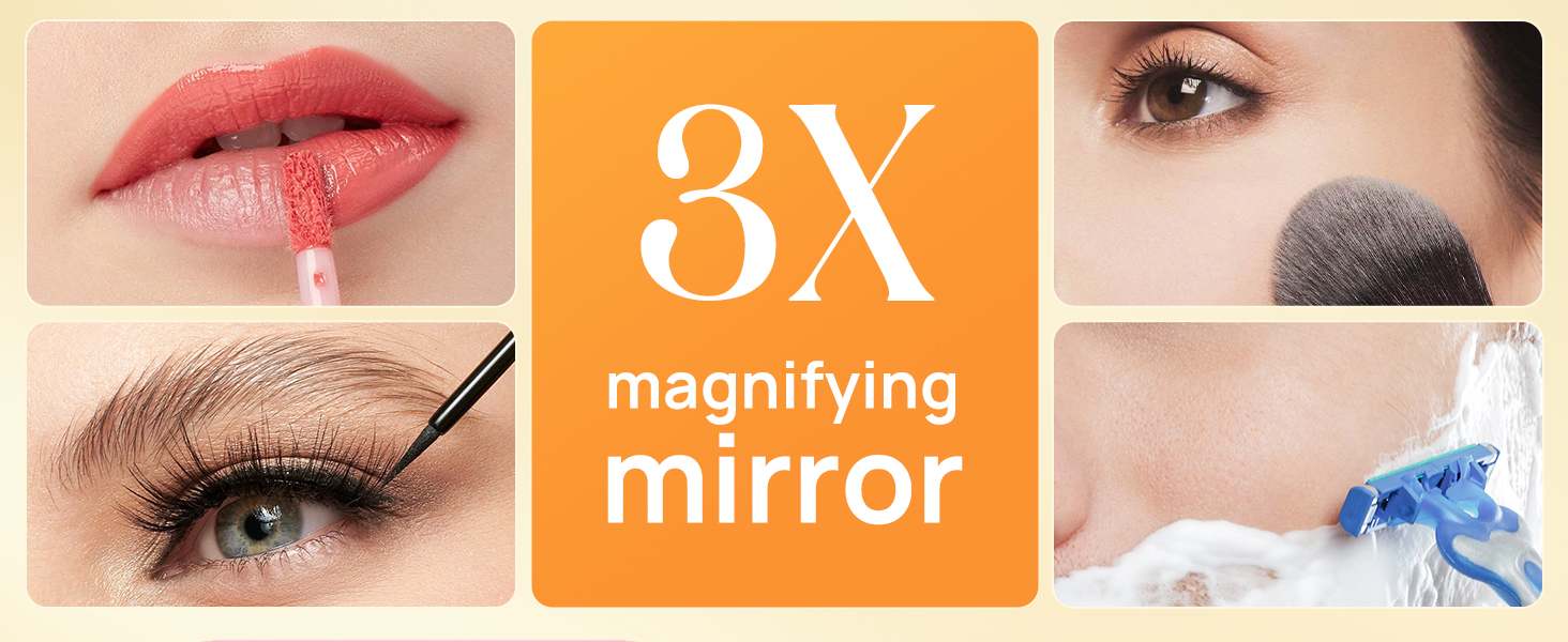 Gospire Lighted Travel Makeup Mirror with Light and Magnification, 3X