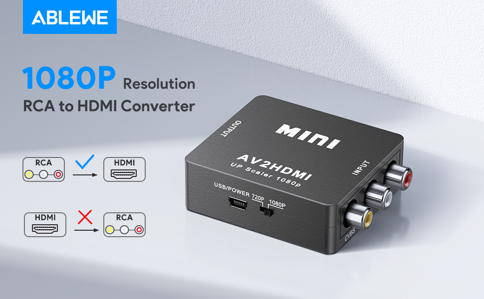 ABLEWE RCA to HDMI,AV to HDMI Converter, 1080P Mini RCA