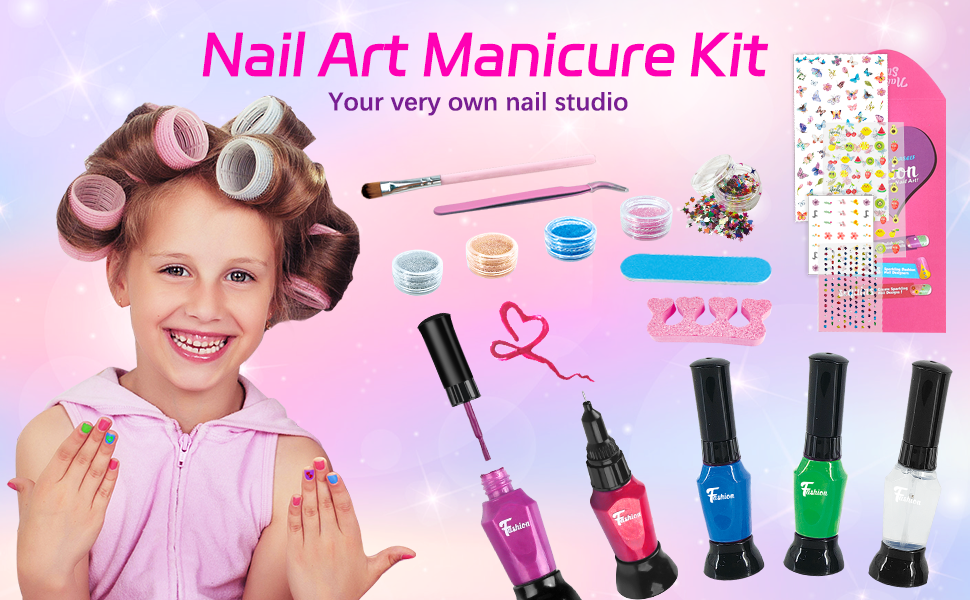 Nail Polish Set for Girls, Nail Art Kit for Kids,Glitter Nail Polish Kit for Ages 6