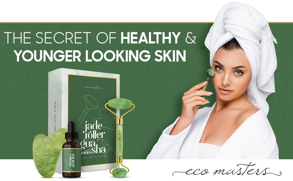 Premium Jade Roller with Vitamin C Serum and Gua Sha AntiAgeing Care