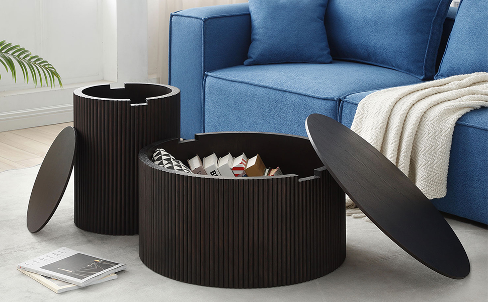 JURMALYN Round Coffee Table with Storage, Wood Coffee Table