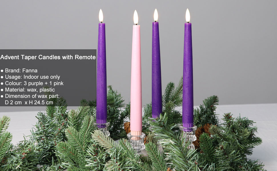 Fanna Advent Flameless Taper Candles with Timer, Battery Operated Led