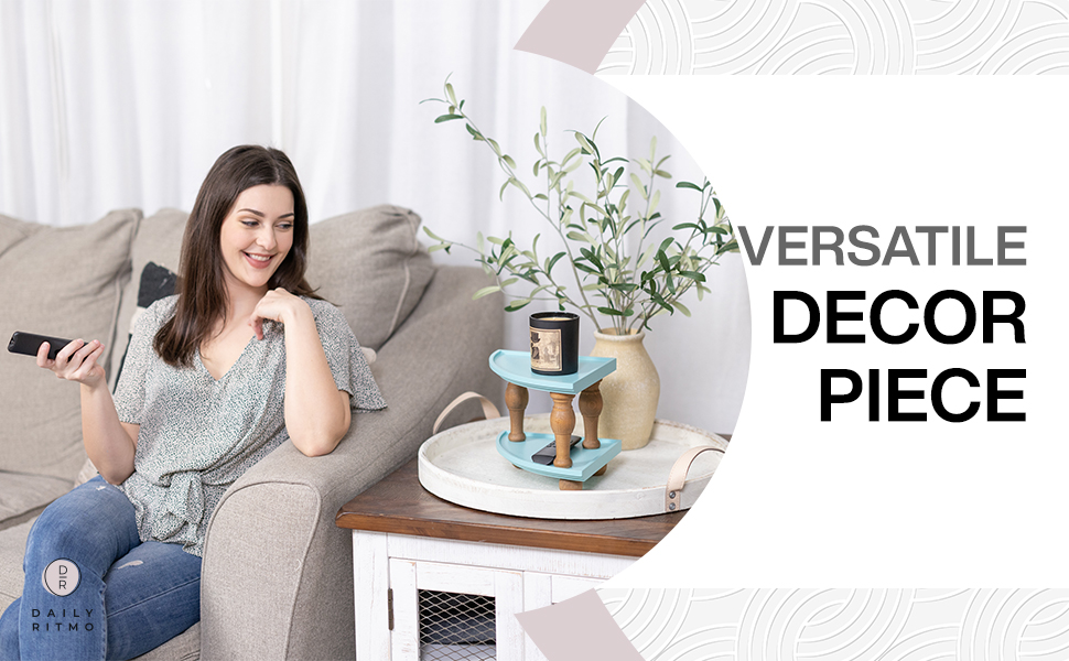 Daily Ritmo aquamarine wood counter corner shelf as a decor piece