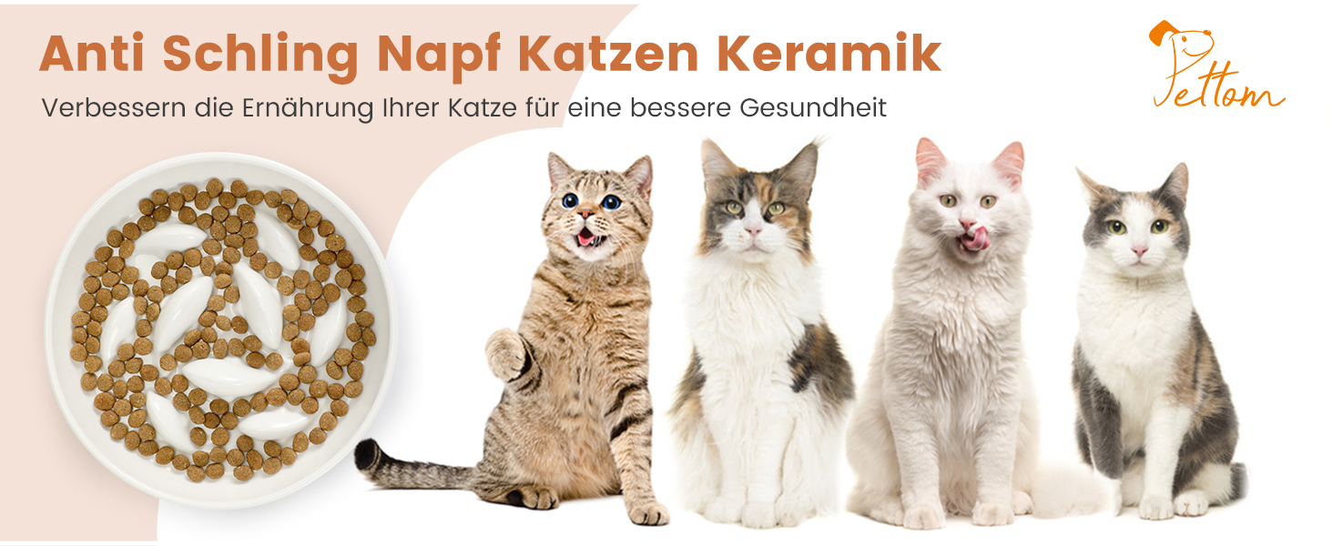 PETTOM Antischlingnapf Katze Keramik, Slow Feeder Katze Nassfutter