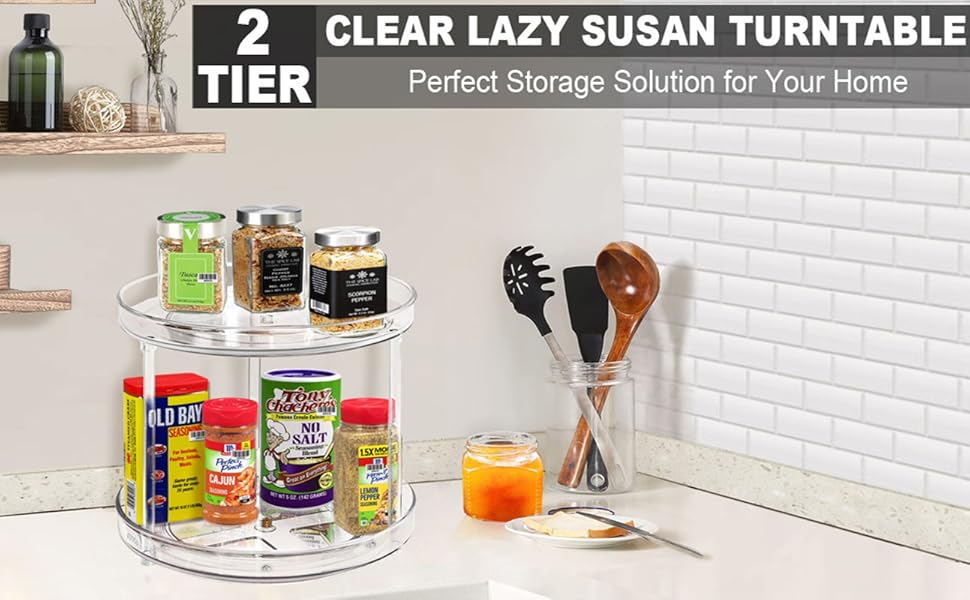 2 Tier Lazy Susan Bathroom Organizer, 9.25Inch Clear 360