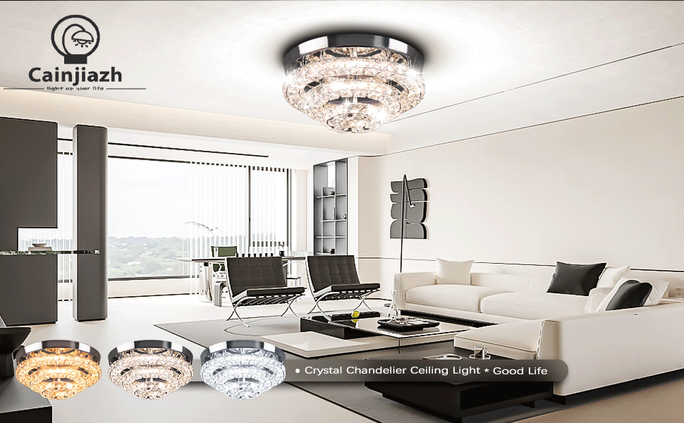 Cainjiazh 11.8" Ceiling Light Modern Crystal Chandeliers LED Crystal