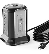 Power Strip Tower Surge Protector, SUPERDANNY Desktop Charging Station, 10 Ft Extension Cord