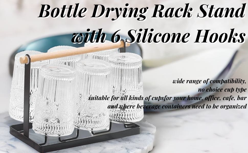 Cup Drying Rack, Bottle Drying Rack Stand with 6 Silicone