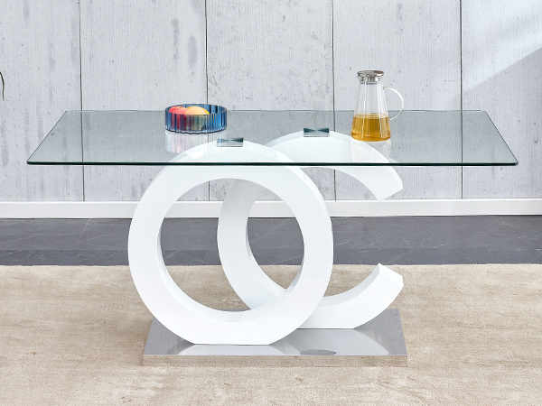 ホワイトレザー ガラステーブル Amazon.com - 7 Pieces White Glass Dining Table Set for 6