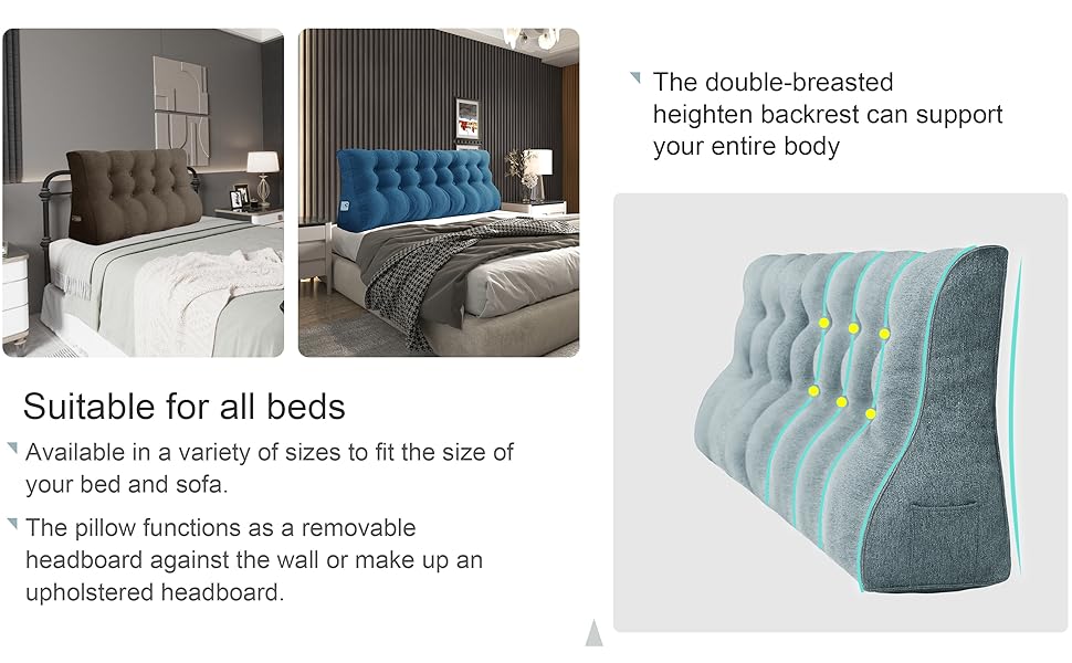 BNCKTRD Curved Headboard Pillow Heightened Backrest Long