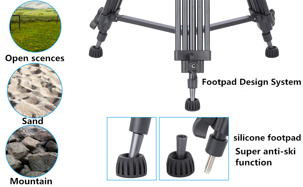 heavy duty Professional  Aluminum  Tripod Max Loading 22 LB fluid head tripod  Fluid ​Head