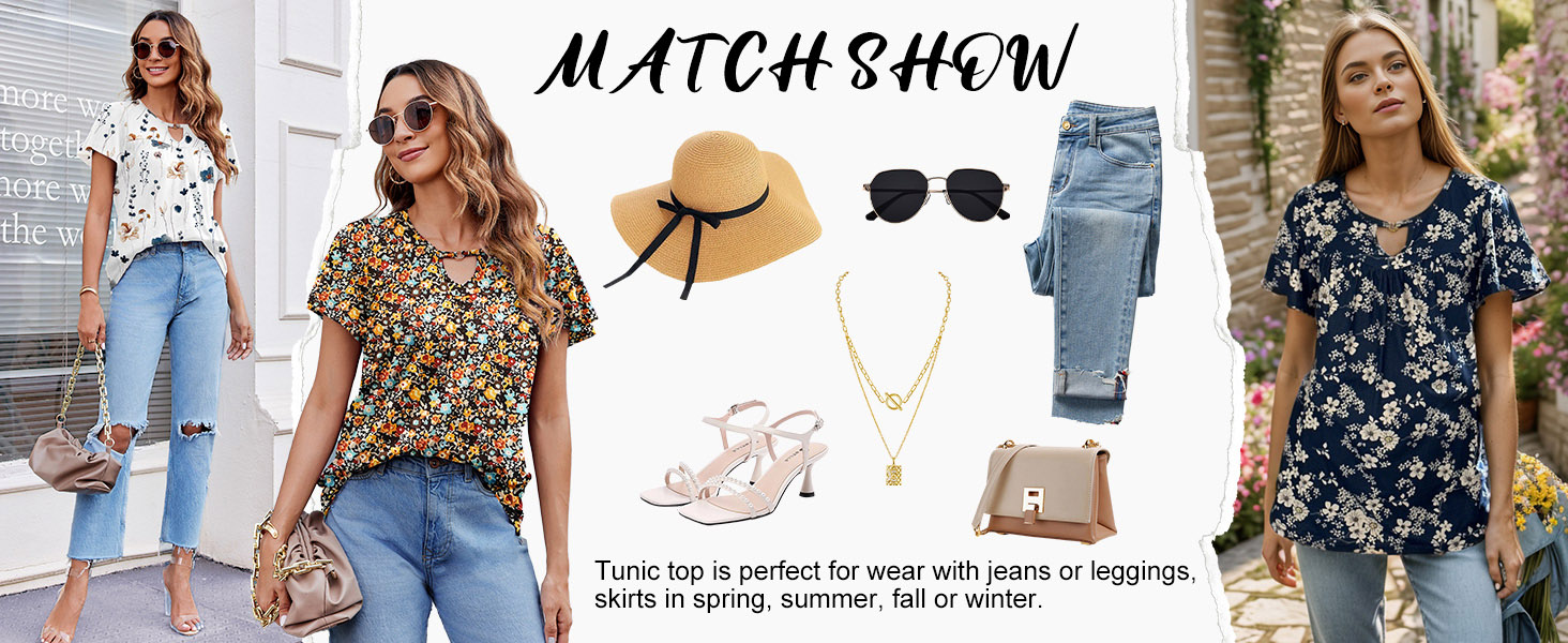 Summer Tops Ruffle Short Sleeve Shirts Casual Loose Tunic Blouses to Wear with Leggings
