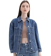 ZMTUO Women's Denim Jacket Relaxed Drop Shoulder, Short Length with Pockets and Topstitching, Jea...