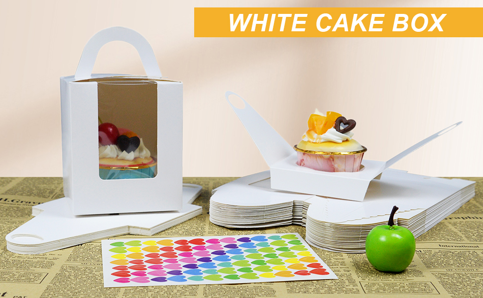 KEYIDO® 24 Pack Individual Cupcake Boxes, Cupcake Boxes Single with Window, Handle and Inserts