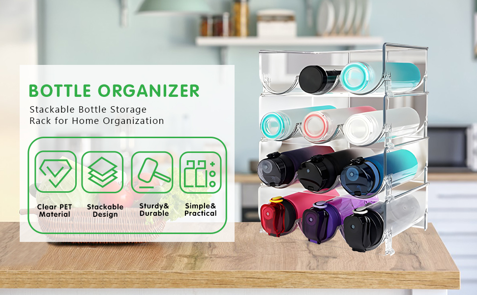 Water Bottle Organizer 4Pack Stackable Water Bottle Holders, Kitchen