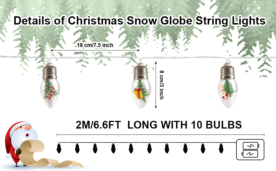 Acerich 2Pcs Christmas Snow Globe String Lights Decorations