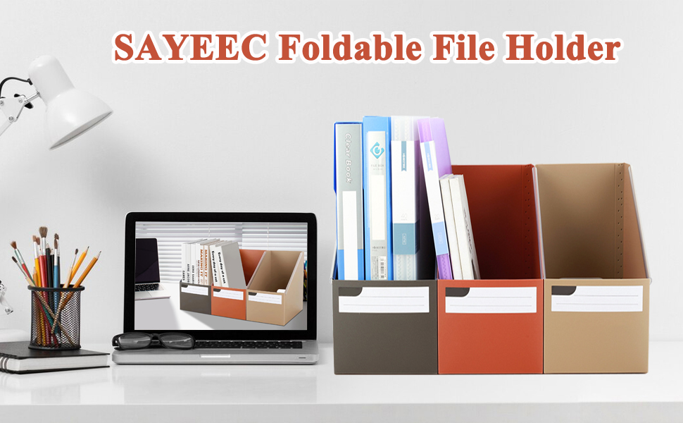 SAYEEC Plastic Magazine File Holder, 3 Pack Foldable Folder Holder with