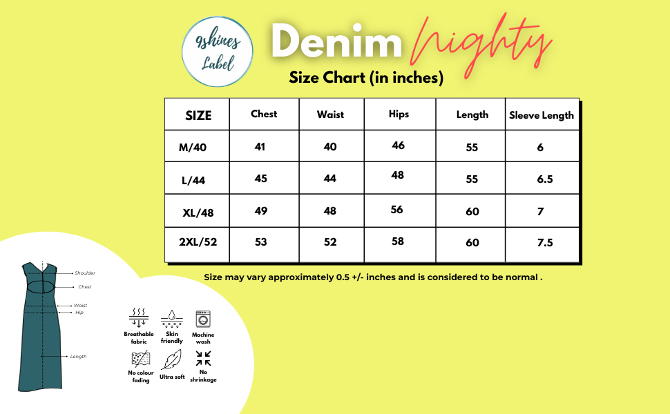 Denim Nighty Size Chart for A+