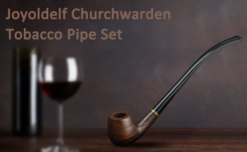 Joyoldelf Churchwarden Tobacco Pipe, Handmade Ebony Wood Smoking Pipe