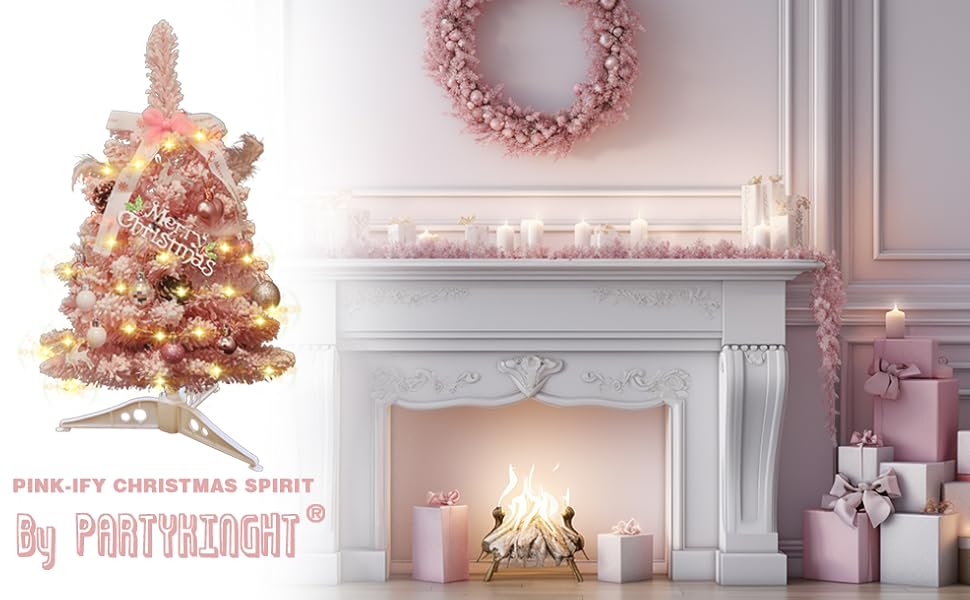 Mini Flocked Pink Christmas Tree with Lights and Ornaments