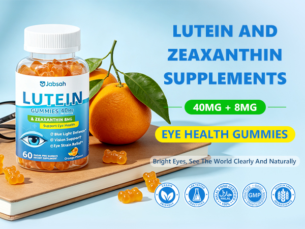 Lutein And Zeaxanthin Supplements- Eye Vitamins Gummies for Daily Eye Health, 40mg Lutein & 8mg Zeaxanthin Gummies to Support Vision, Blue Light Filtering & Overall Eye Health, Sugar Free, 60ct