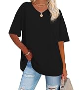 ADOREJOY Oversized Tshirts for Women V Neck Summer Short Sleeve Casual Loose Tunic Tees