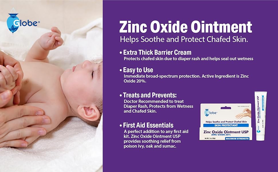 Globe Zinc Oxide Ointment 20, 2 Ounce Tube, Advanced Skin