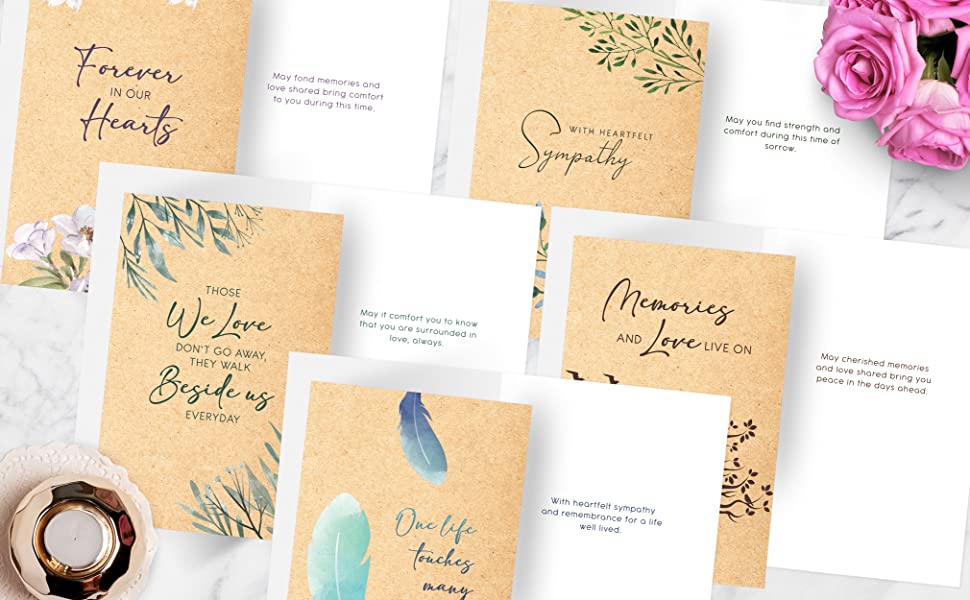 30 Sympathy Cards Assortment Box with Envelopes 4x6” Kraft Style Bulk