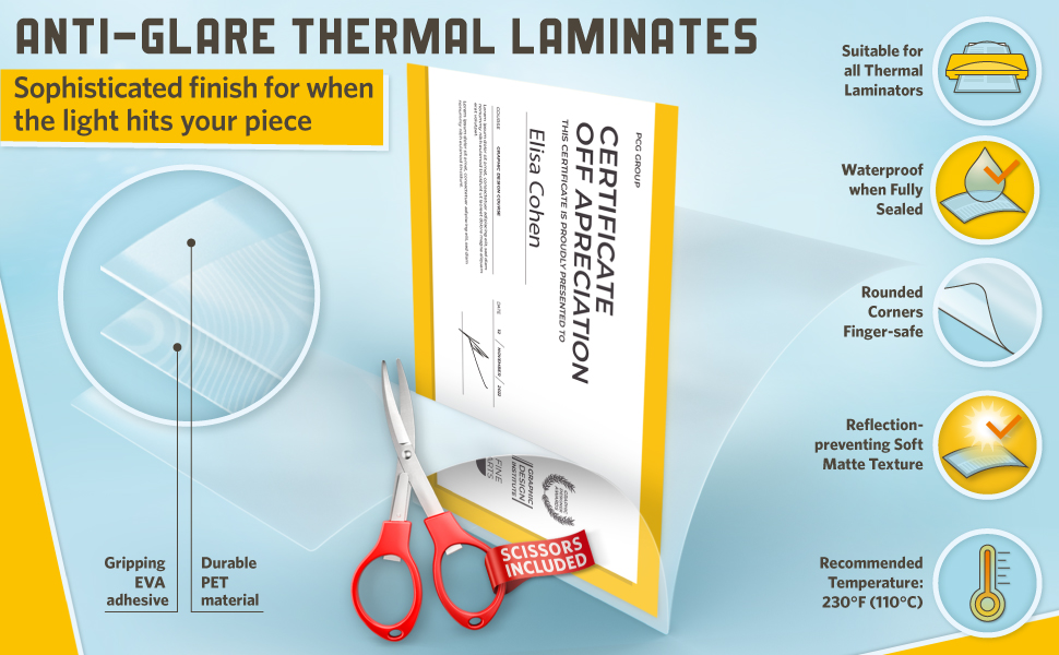 Matte Thermal Laminating Pouches, Matte Finish, 9 x 11.5 Inches, 3 Mil