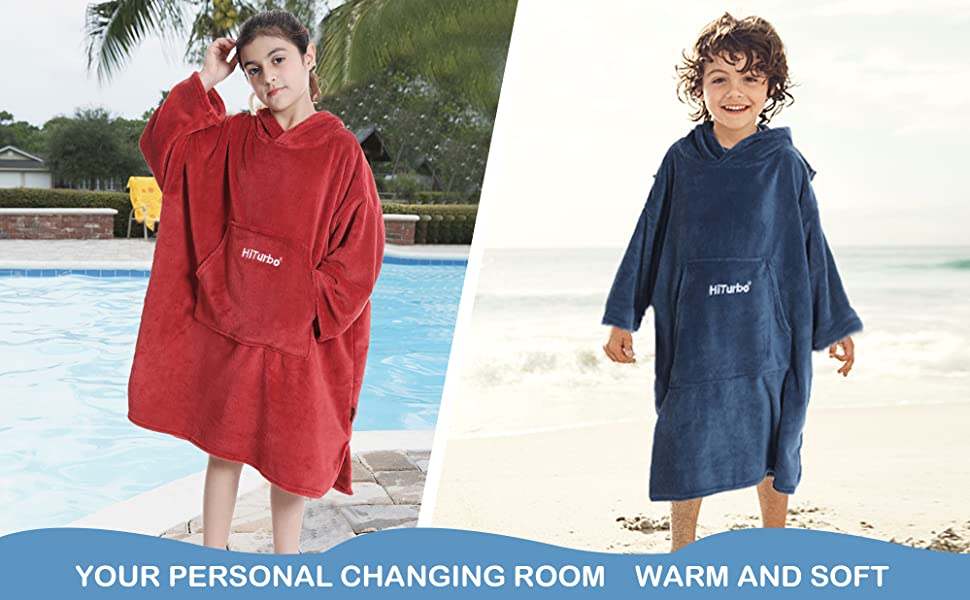 Hiturbo Kids Changing Robe,Hooded Towel Poncho Bath Robe,Wearable
