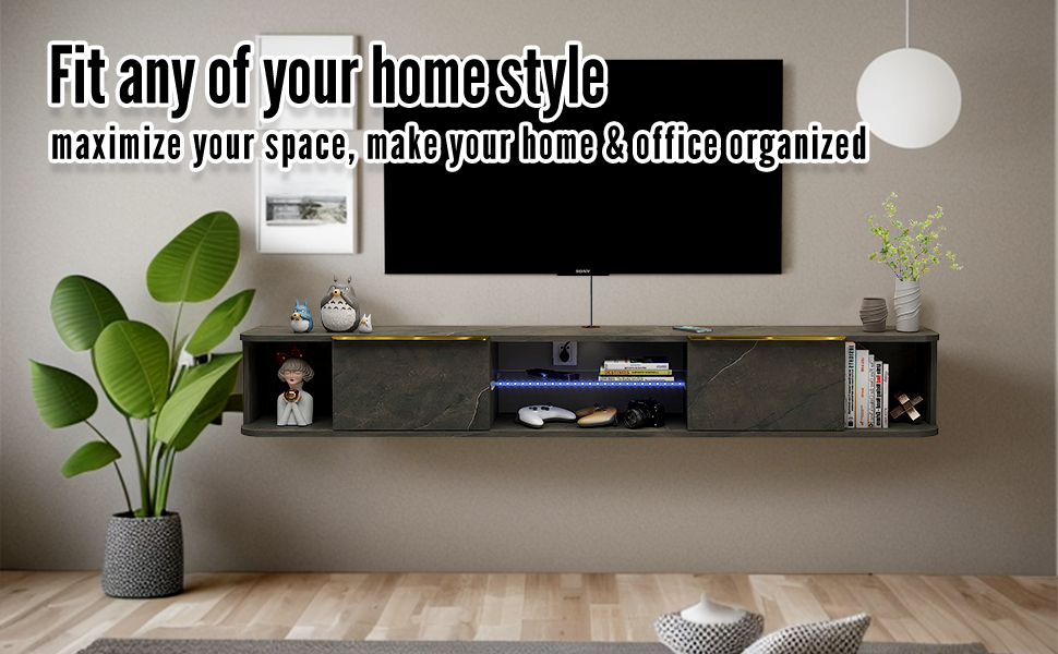 Pmnianhua Floating TV Stand with LED Lights,63'' Floating TV Shelf with