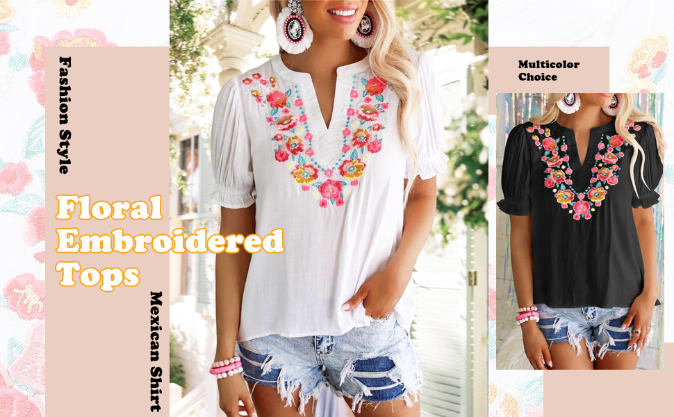 Amazon.com: Melliflo Womens Floral Embroidered Tops Casual