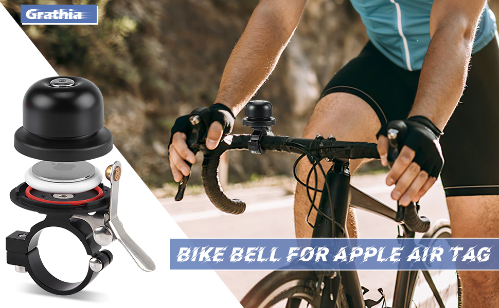 Grathia Bicycle Bell for Apple AirTag, Waterproof AirTag Bike Mount Hidden, Bicycle Loud Sound