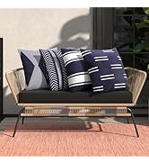 Adabana Outdoor Waterproof Pillow Covers 18x18 Inch Set of 4 Navy Blue Modern Geometric Throw Pil...