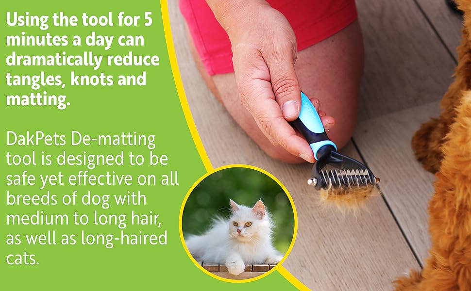 Using the tool for 5 minutes a day can dramatically reduce tangles, knots and matting