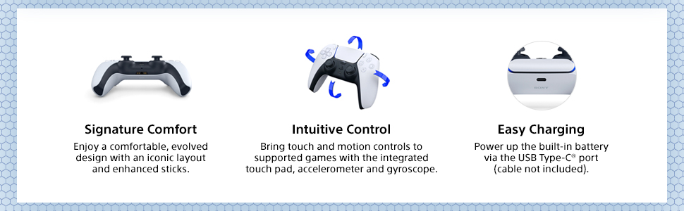 Enjoy comfort, motion controls, and USB-C charging with touch pad, gyro, and built-in battery