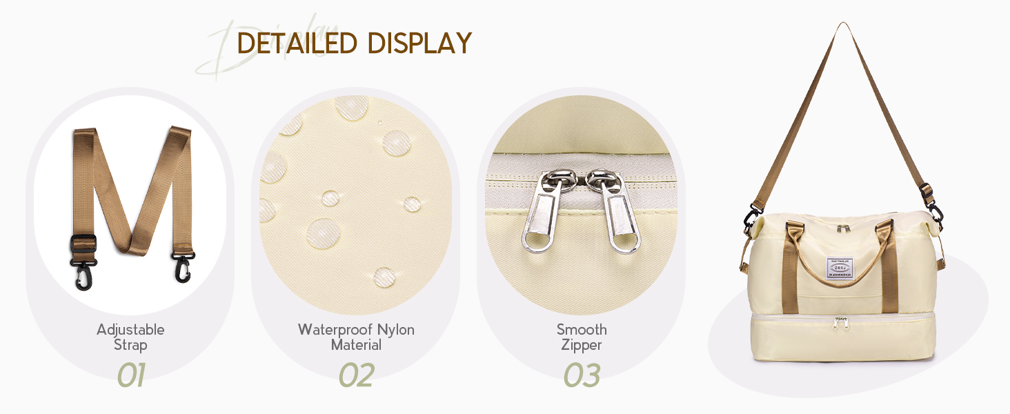 Le texte indique « AFFICHAGE DÉTAILLÉ ». Vue multiple de produits montrant un ensemble de colliers et de boucles d'oreilles en perles présentés dans des écrins à bijoux beiges sous différents angles.