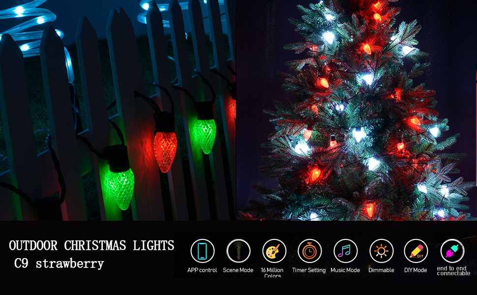 Christmas C9 Lights Outdoor, 33ft 50LED String Lights, Color Changing