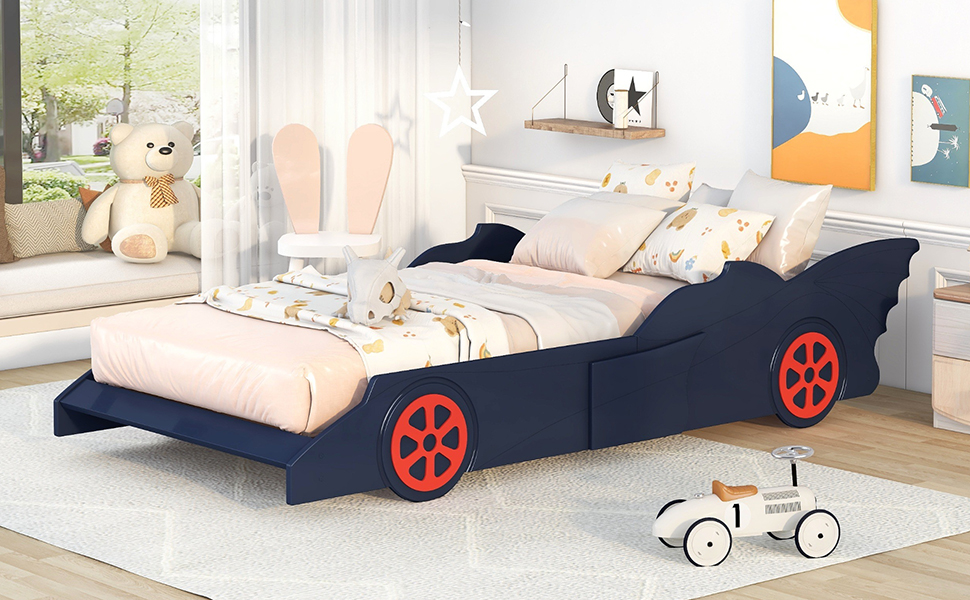 MWrouqfur Bed Frames, Twin Size Race CarShaped Platform