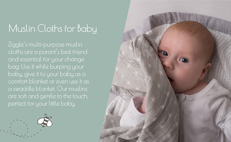 Ziggle Muslin Cloths for Baby Newborn Essentials Baby Swaddle