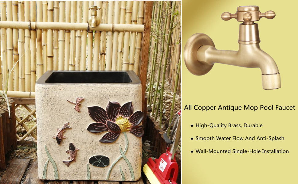 European Classic Mop Pool Faucet Wall Mounted Single Cross Handle Solid